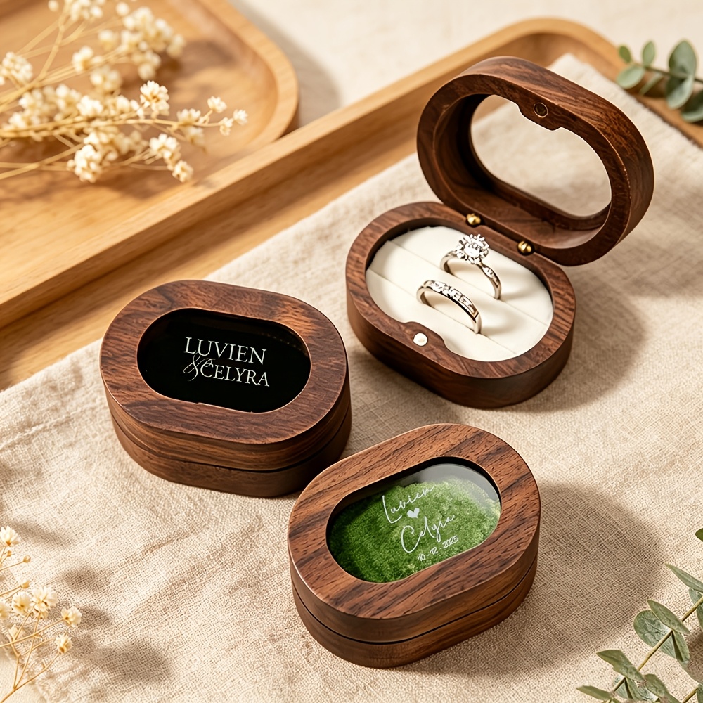 Personalized Oval Walnut Ring Box for Proposals and Weddings
